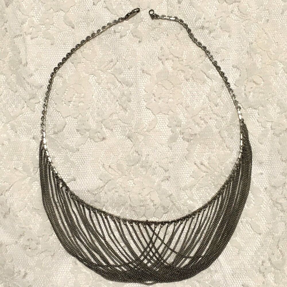 Vintage Chain Necklace Silver tone Drape Chain Multi Chain